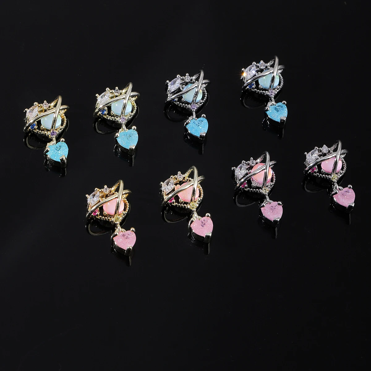 Micro embutidos zircão ornamentos, oco fora planeta pingente, luxo leve, Ins vento, diamante de metal, 4pcs