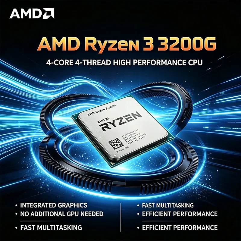 AMD Ryzen 3 3200G Processor 4-Core 4-Thread 3.6GHz Base 4.0GHz Max Boost AM4 Socket L3 Cache 65W TDP with Radeon Vega 8 Graphics