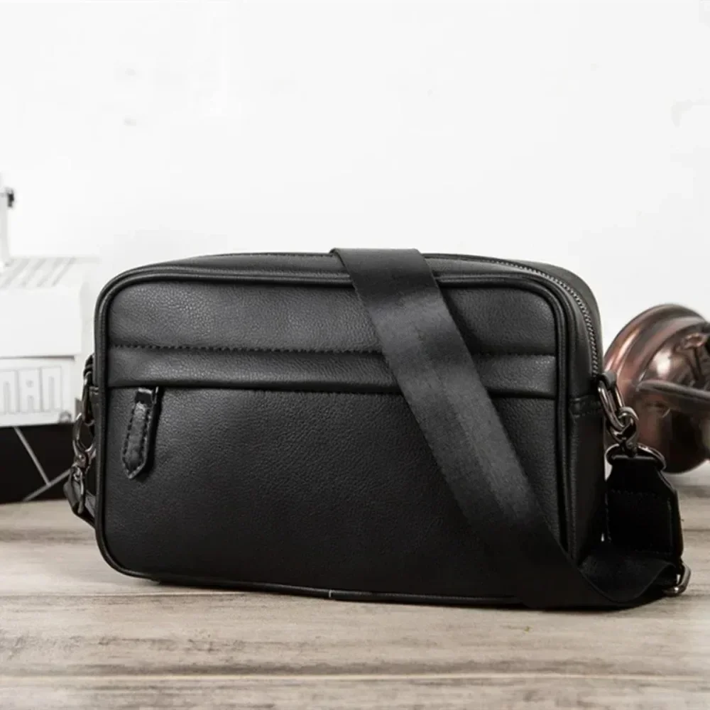 Luxury Business Shoulder Bag for Men Design Plaid PU Leather Messenger Bag Crossbody Bag Casual Zipper Small Square Sling