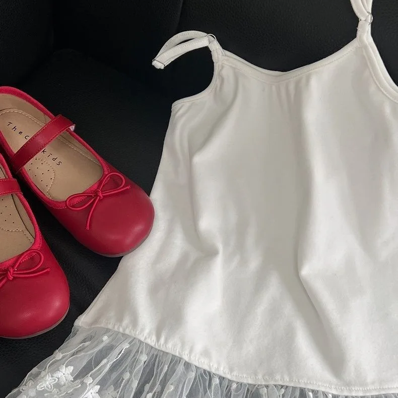 summer suspender vest baby girls tank top sling Korean lace hem kids clothes toddler camisole children tops 2 to 14 years