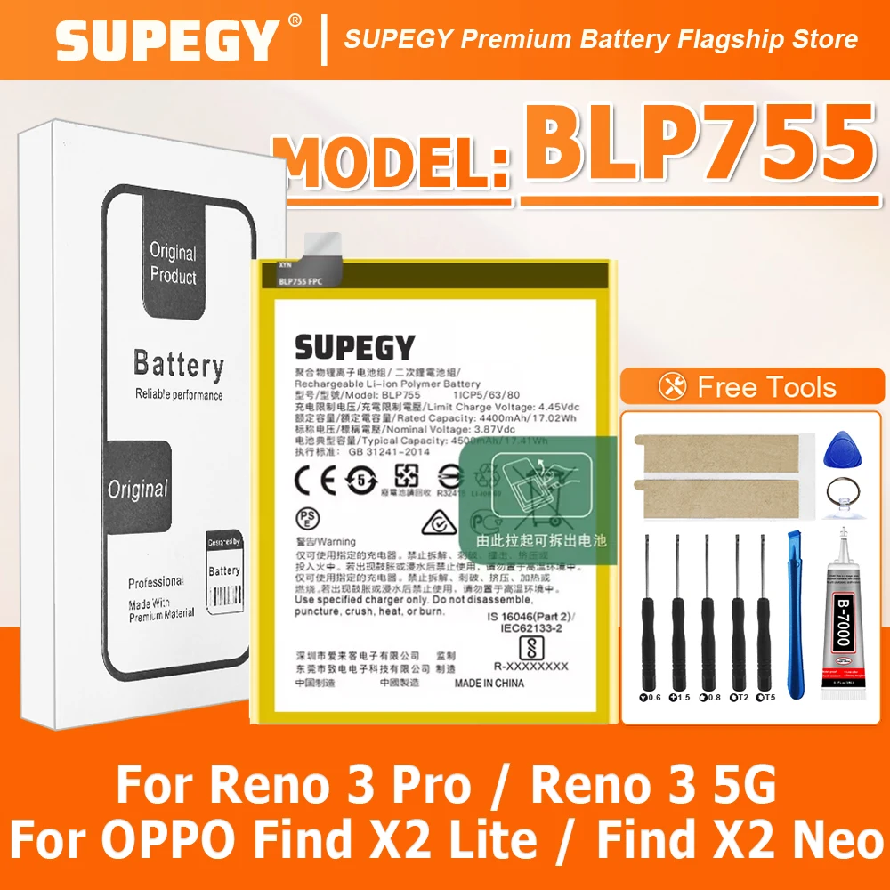 2026 Years 100% New Battery BLP755 For OPPO Find X2 Neo Reno 3 5G Reno 3 Pro Battery + Free Tools