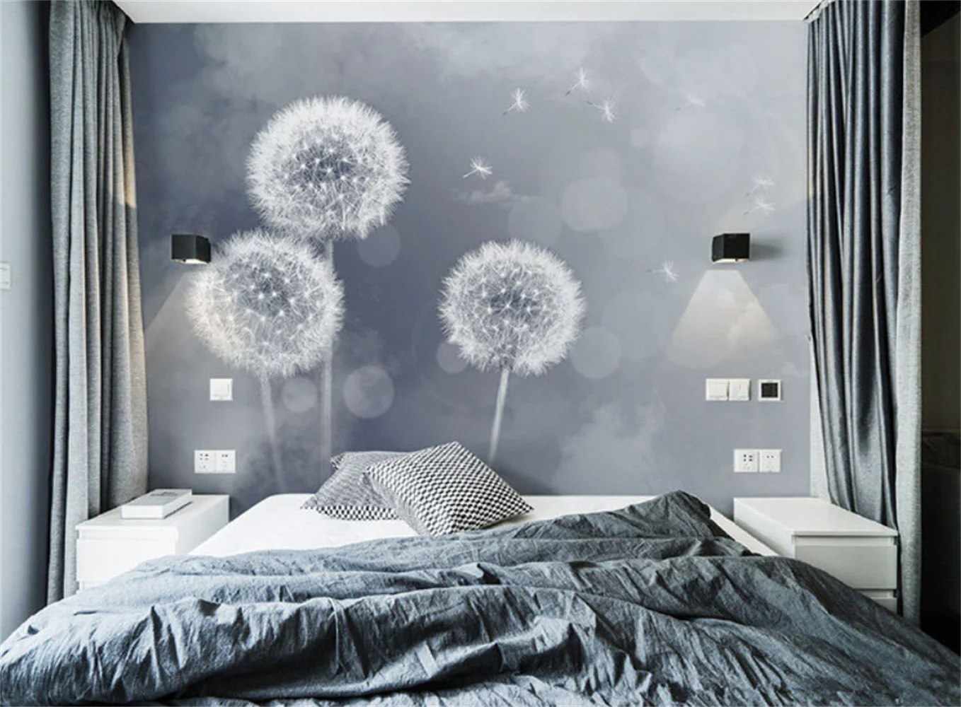 Nordic hand drawn art abstract retro oil painting dandelion TV background wallpaper custom mural wallpaper