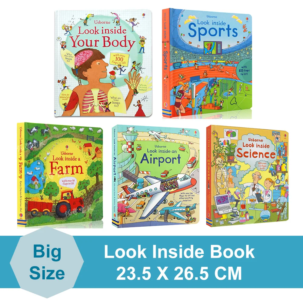 

Big Size Usborne Look Inside Lift-the-flap Picture Cardboard Books for Children Scientific Knowledge Learning Toys Montessori