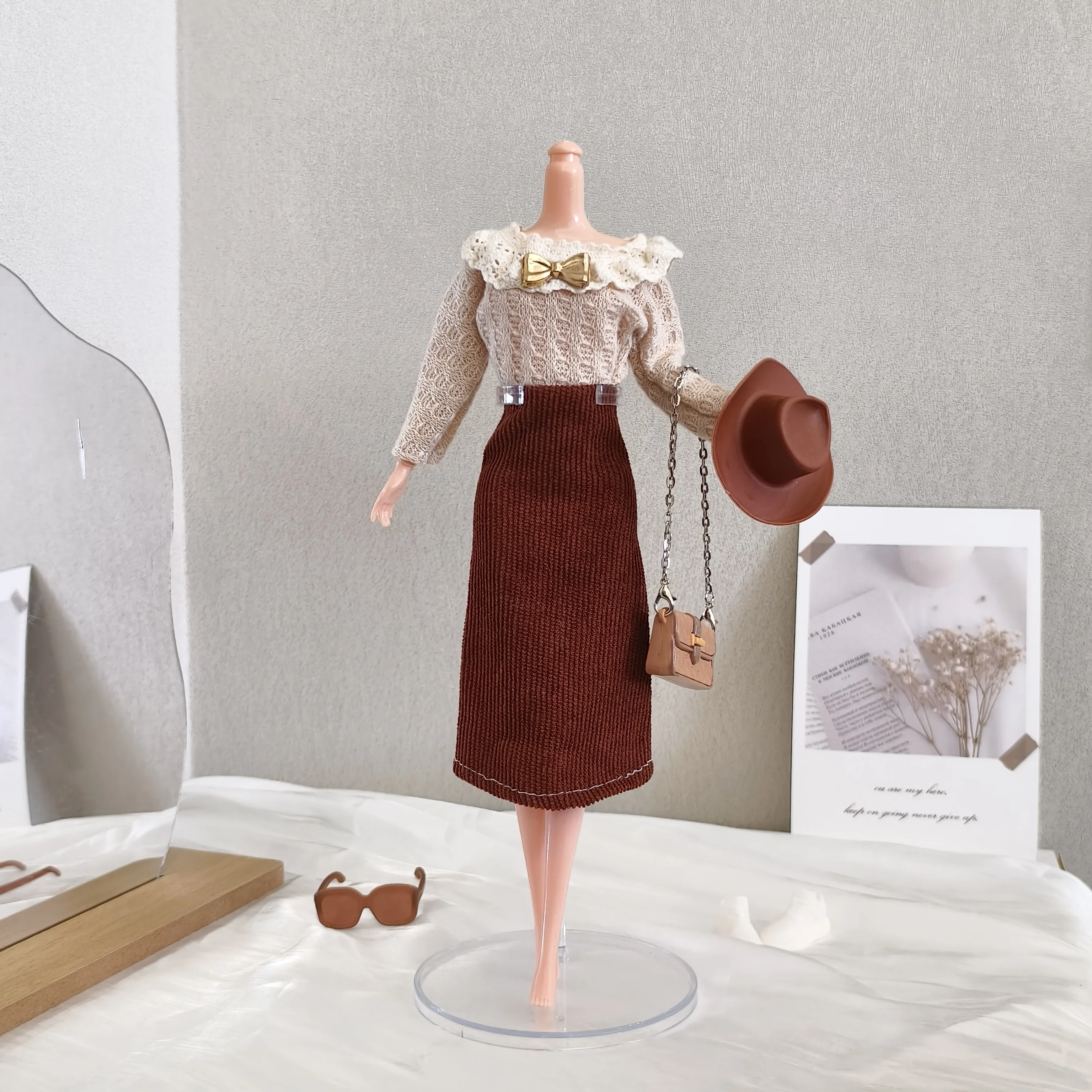 30 centimetri Vestiti per le bambole Accessori Retro Letterario Lady Stile Abito di velluto a coste di pizzo per 1/6 BJD Supermodel Doll Quotidiano FAI DA TE Dress Up