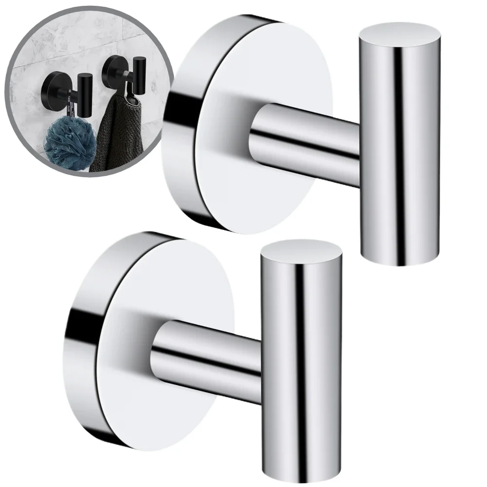 

2Pcs Polished Bathroom Towel Hooks Stainless Steel Coat Robe Hook Wall Hanger with Screws Towel Rack Hang Hook for Hotel Kitchen