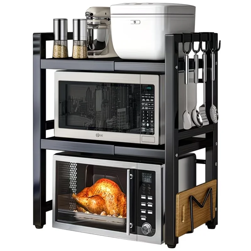 Estante para Horno de Microondas de Acero al Carbono Ajustable con Soporte para Cuchillos, Soporte para Palillos, Soporte para Tabla de Cortar, Organizador de Almacenamiento de Cocina