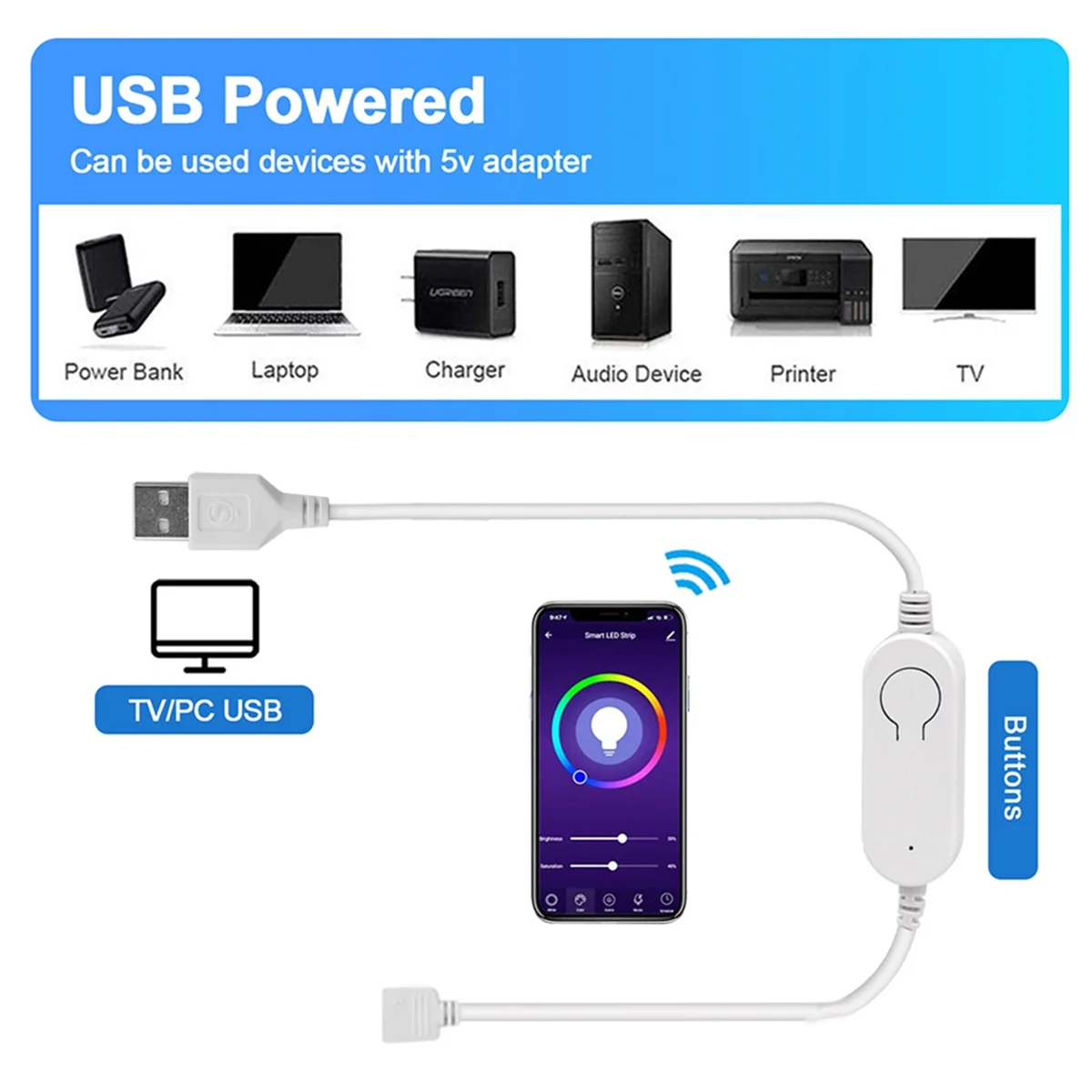 Tuya pengontrol LED WiFi RGB, DC 5V USB Dimmer mode Timer untuk 2835 5050 RGB lampu Strip Led Smart Life App App