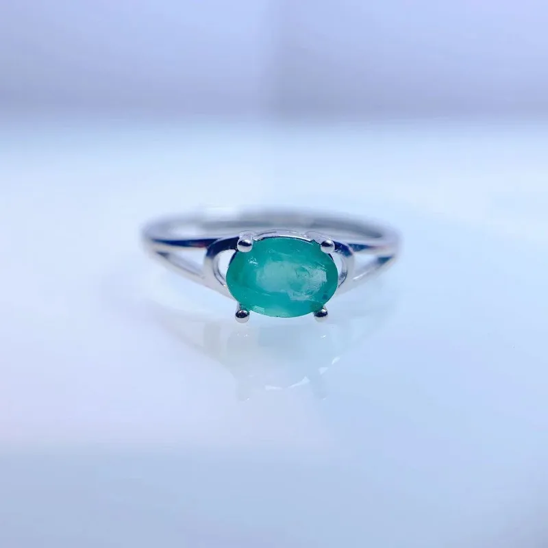 Fine Jewelry Natural 5*7mm Emerald Ring Sterling Silver Serpentine Simple Design Ring Girls Holiday Gift