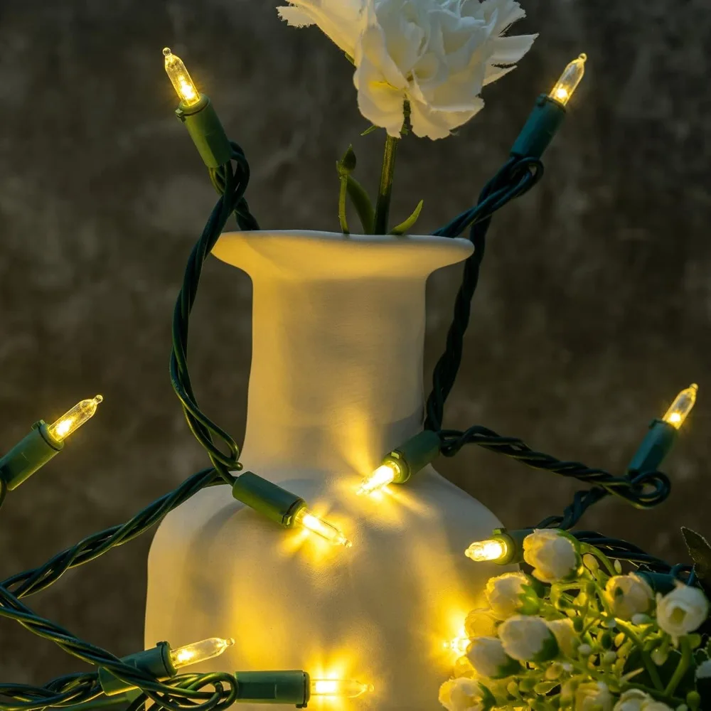 200 Warm White LED Christmas Lights on 66-Foot Green Wire, UL Certified Commercial-Grade Holiday String Lights Set