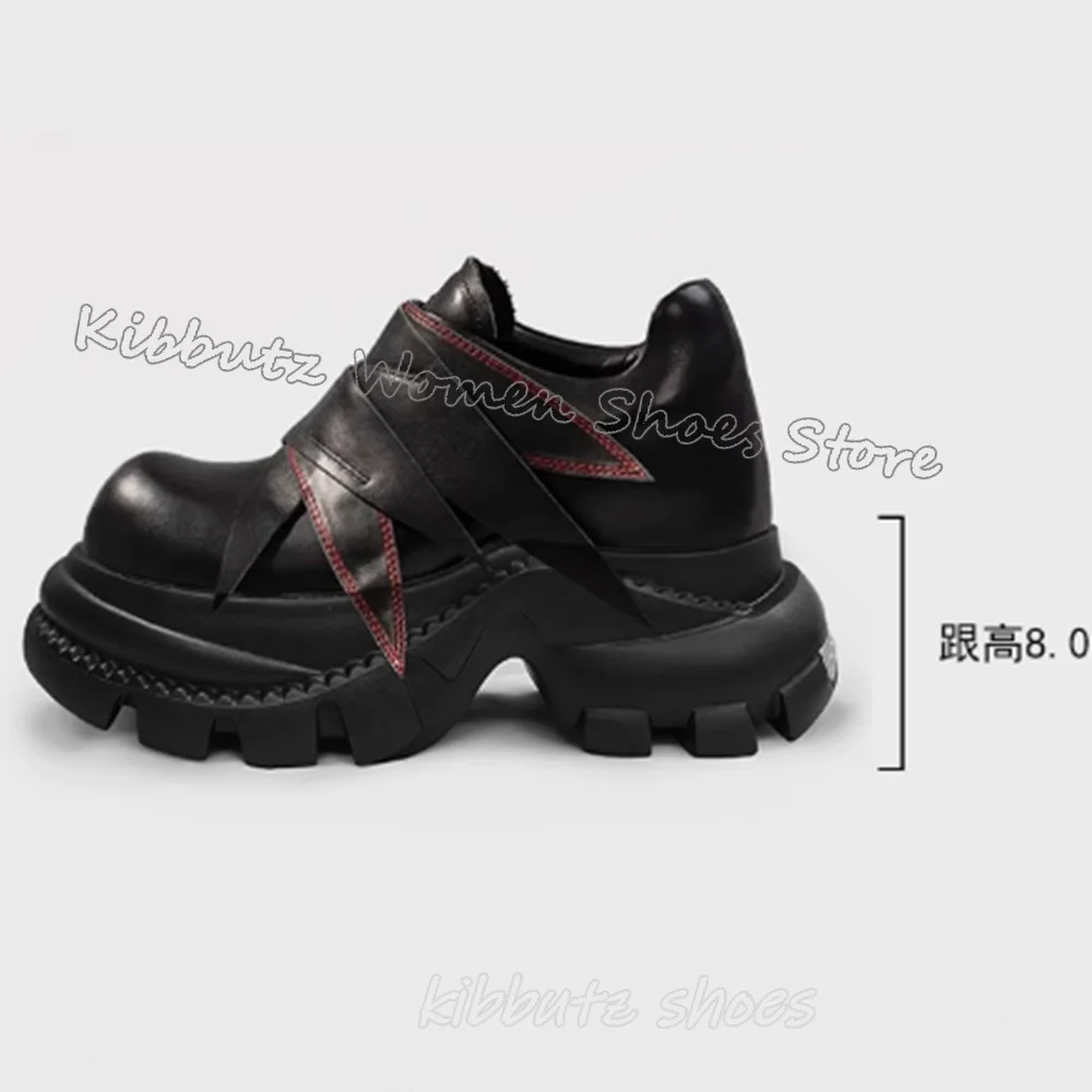 Patchwork Pumps Sneaker Platform Round Toe Chunky Heels Genuine Leather Mixed Color Fashion Novelty Sexy Women Shoes Slip-On New