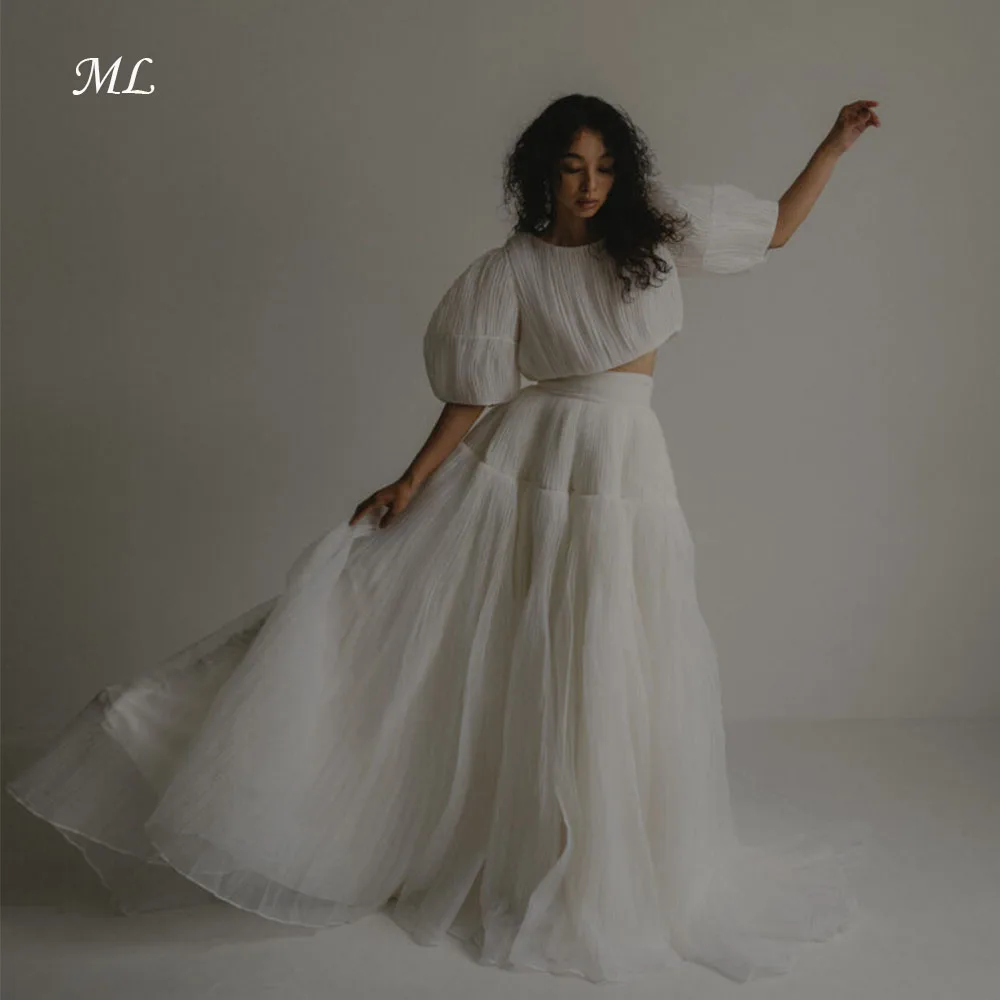 

ML Modern 2PCS Wedding Party Dress O-Neck Pleated A-Line Evening Dresses Photo shoot Evening Gown for Bride Customized 2026 New