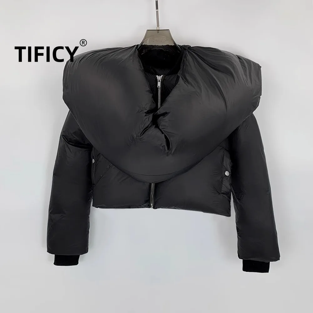 

High Street Duck Down Jacket Wineter Women's Dark Big Scarf Couple's Thick Long Sleeved Zipper Down Jacket Men's Down Coats