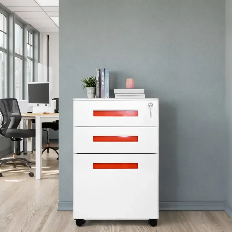Modern 3-Drawer Metal Mobile File Cabinet for Office for Waterproof Steel Handle Smooth Rollers Wardrobe Storage