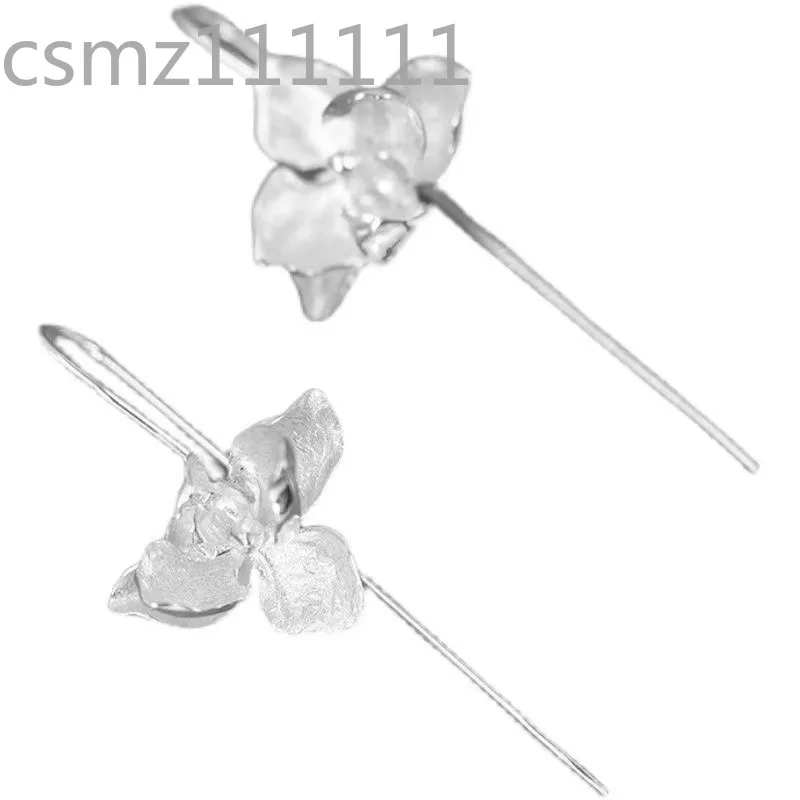 Chinese Style Butterfly and Orchid 925 Sterling Silver Elegant Phalaenopsis Plant Earrings Light Luxury Dinner Earrings