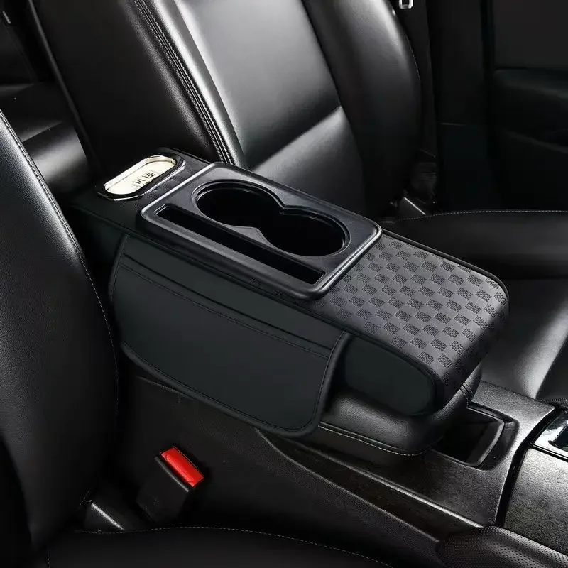 1pc PU Leather Car Center Armrest Box Cushion with Double Storage Pockets, Universal Height Pad Car Interior Accessories