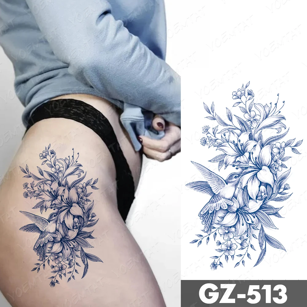 Line Flowers Semi-Permanent Waterproof Temporary Tattoo Sticker Peony Rose Flower Herbal Lasting Ink Tattoos Body Art Fake Tatto