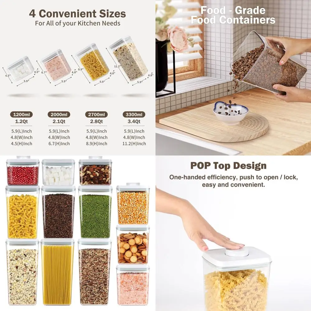 

Набор из 12 герметичных поп-контейнеров для кухонного хранения, различные размеры: 3,4 кварты, 2,8 кварты, 2,1 кварты, 1,2 карата