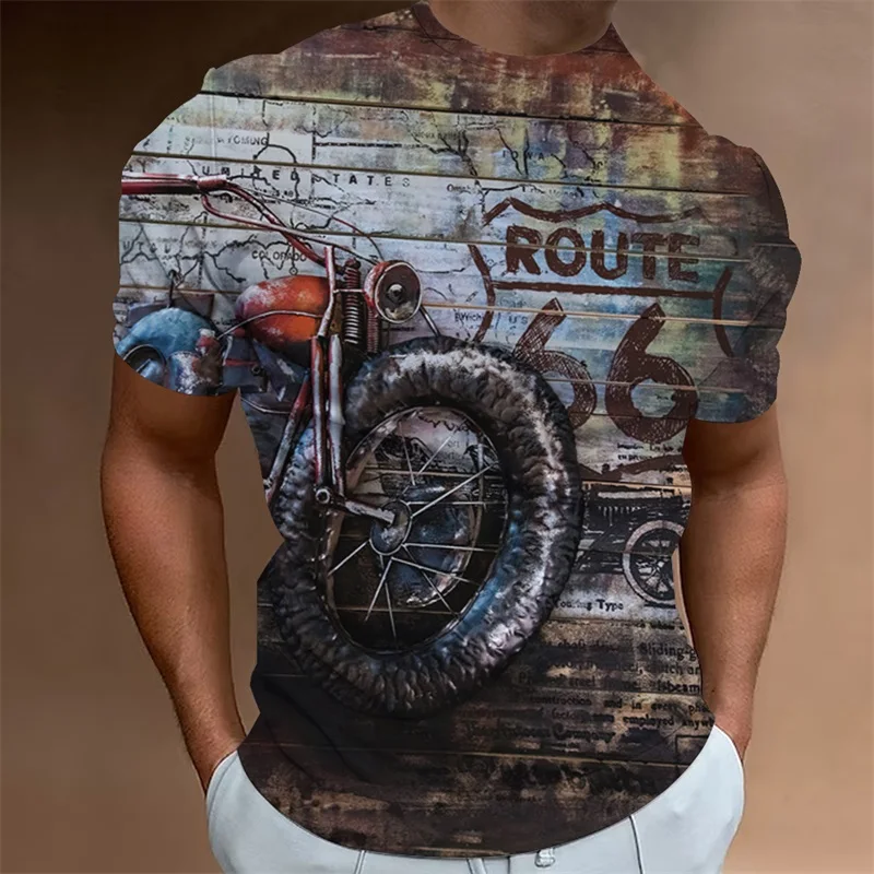 Men Vintage T Shirt 3d Print Retro Motorcycle T-shirts Tops Summer Oversized Motor Racing T-shirt Streetwear Mens Clothes