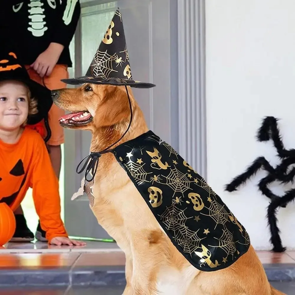 

Cool Pumpkin Pet Halloween Costumes Cape Bat Soft Cats Cosplay Clothes Adjustable Black Halloween Dog Cloak Hat Party