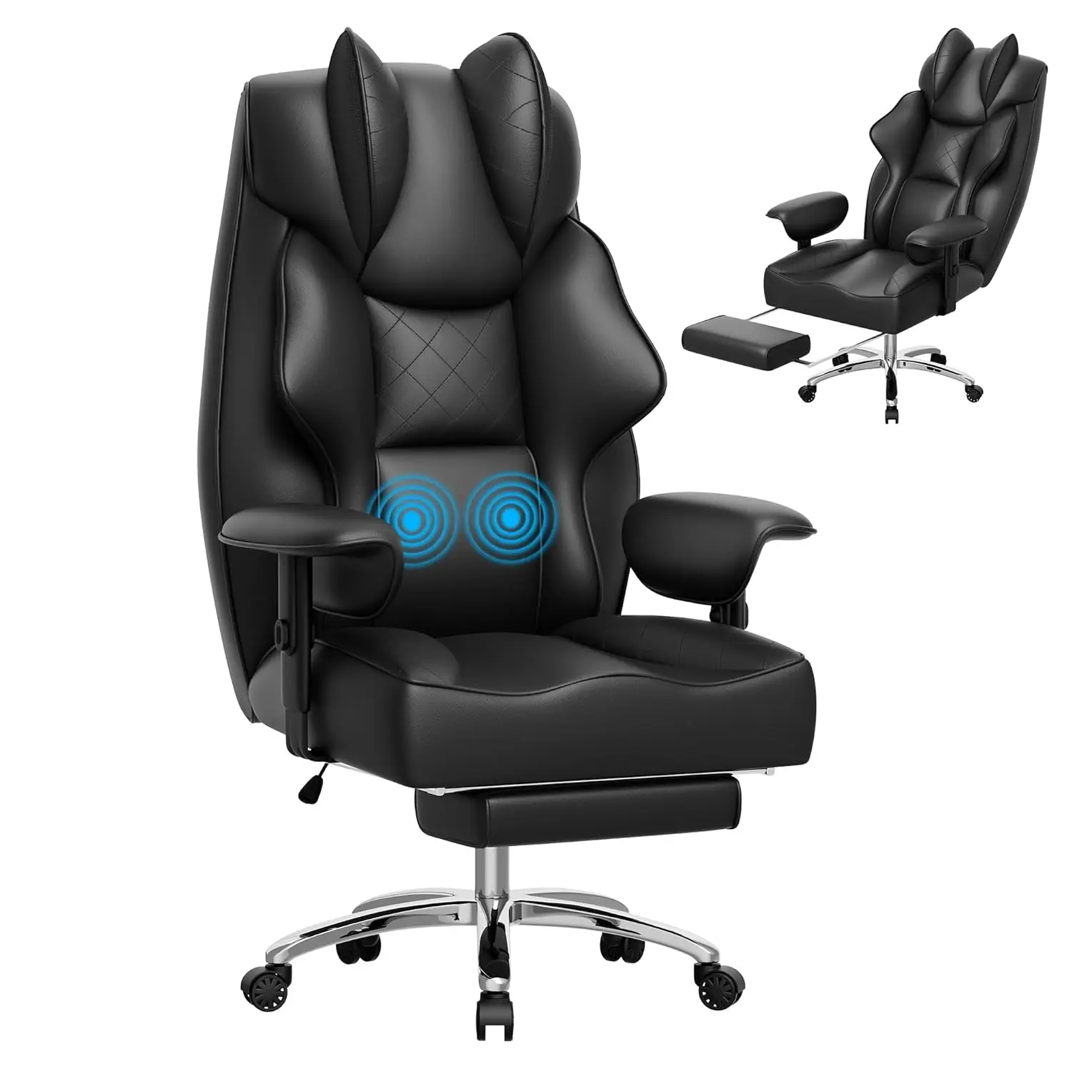 Big and Tall Massage Office Chair,Reclining High Back Ergonomic Home Office Desk Chair with Adjustable Padded Armrest and Foot R