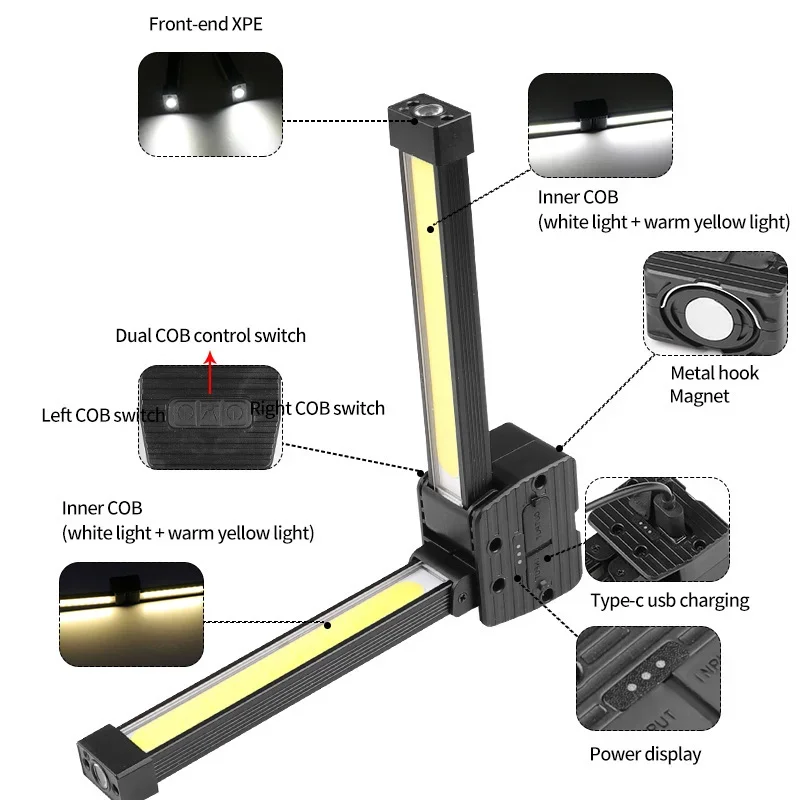 Auto Repair Work Light Strong LED Flashlight Outdoor Multifunctional Camping Reading Lighting Folding COB Portable Lamp image 5