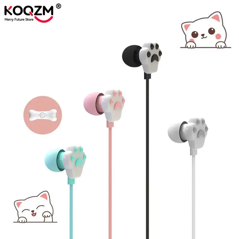 3.5mm Wired Earphones For Girls Cute Cat Paw In-ear Headphone With Mic Gaming Stereo Music Earbuds Headset 5mm