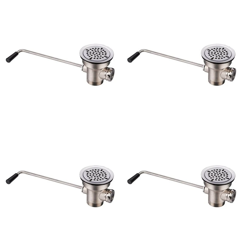 4Pcs 3-1/2Inch Commercial Sink Drain With Twist Lever Handle, Waste Drain Valve With Overflow Inlet For 2/3 Compartment