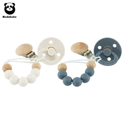 Modabebe Silicone Pacifier Chain BPA Free Baby Pacifier Anti-Drop Chain Wood Bead Pacifier Clips Dummy Chain