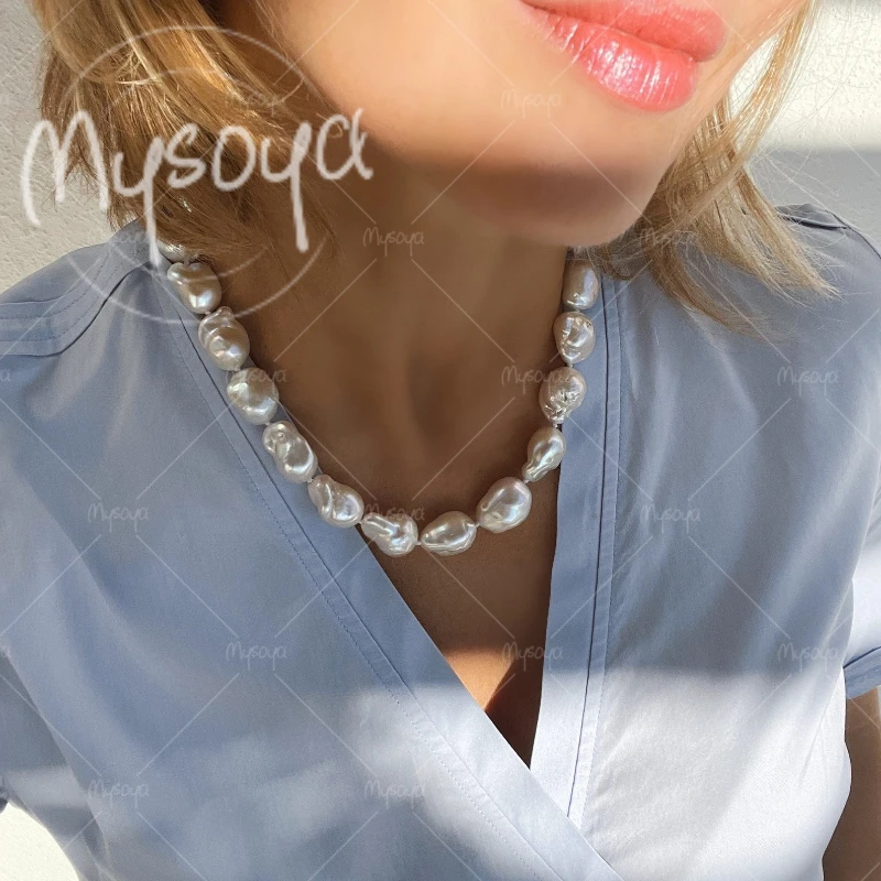 

MYSOYA 11-14mm Large White Baroque Pearl Necklace,Suitable for Birthday/Anniversary/Wedding/Mother's Day/Father's Day Gift A0958