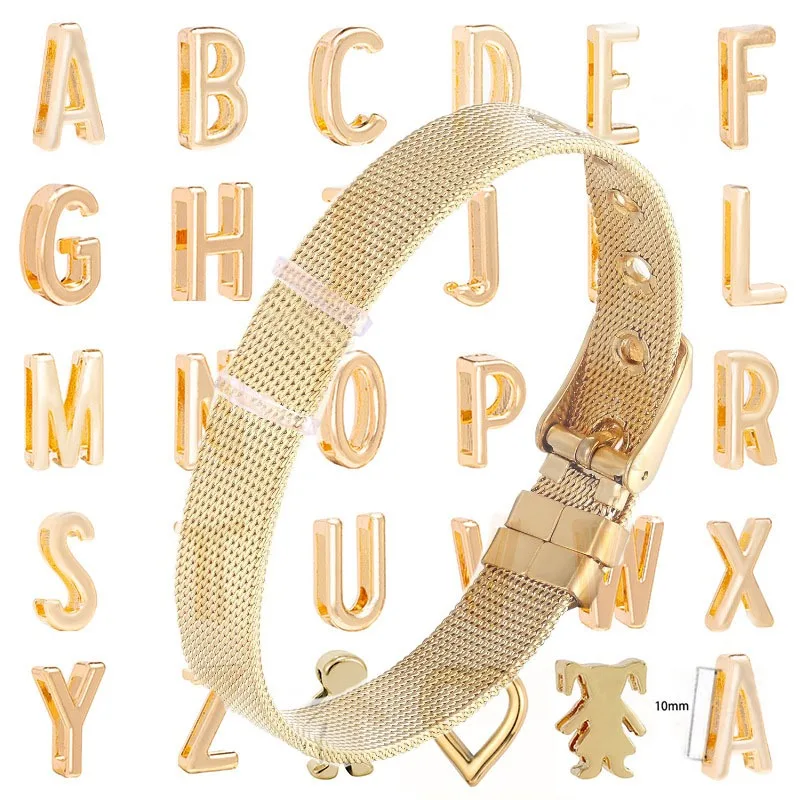 

Customized Initial Letters Charm Bracelet For Women Mesh Strap Width Watch Belt Adjustable DIY Handmade Charm Bracelet Jewelry