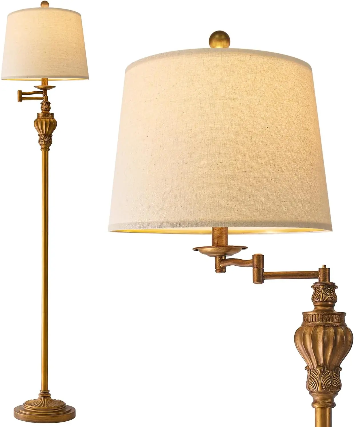 

Vintage Floor Lamp with 350° Adjustable Swing Arm, Gold Standing Lamp for Bedroom Living Room Retro Farmhouse Décor