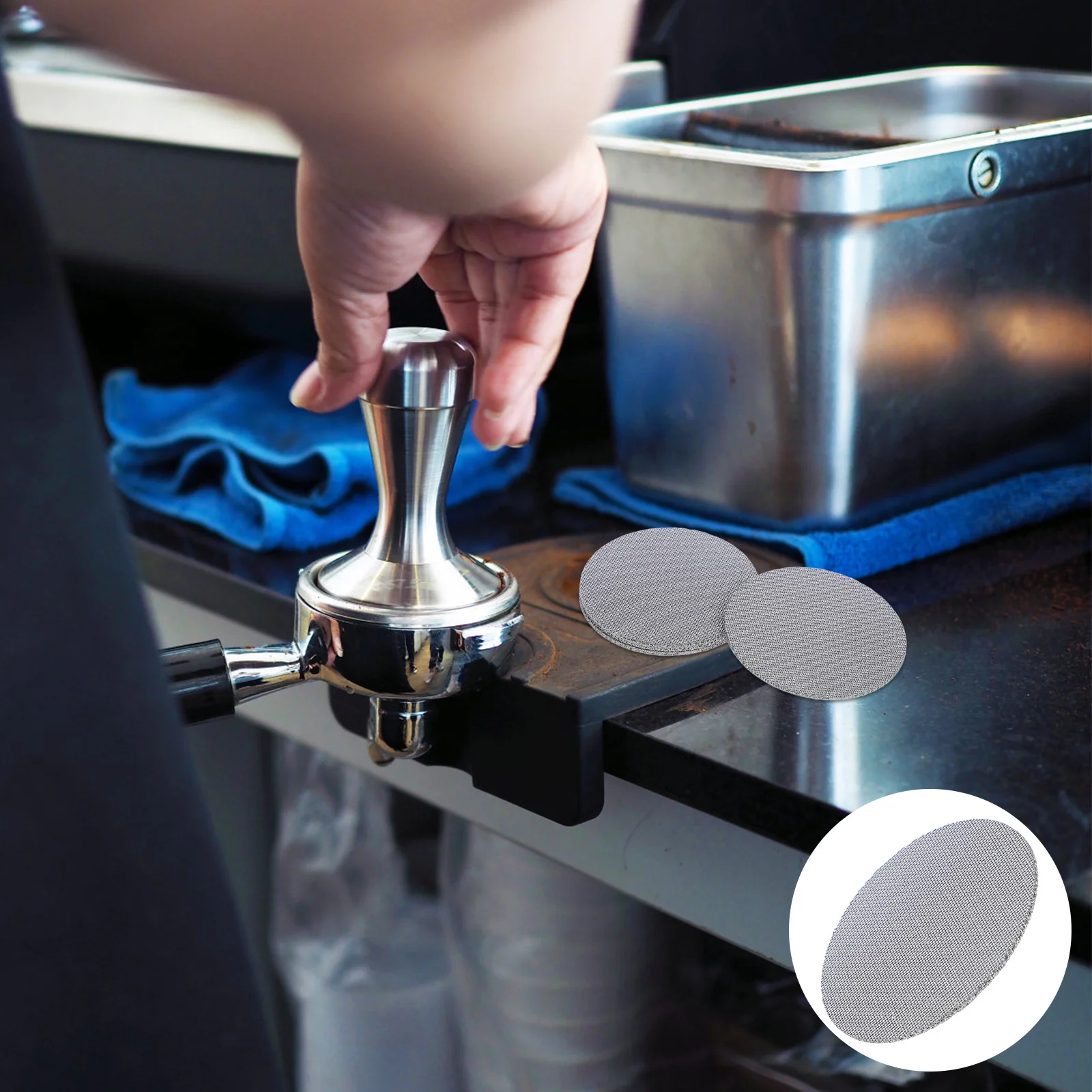 

4Pcs Metal Espresso Filter Basket Stainless Steel Reusable Coffee Puck Screen 53.5mm Mesh for Portafilter Coffee Extraction