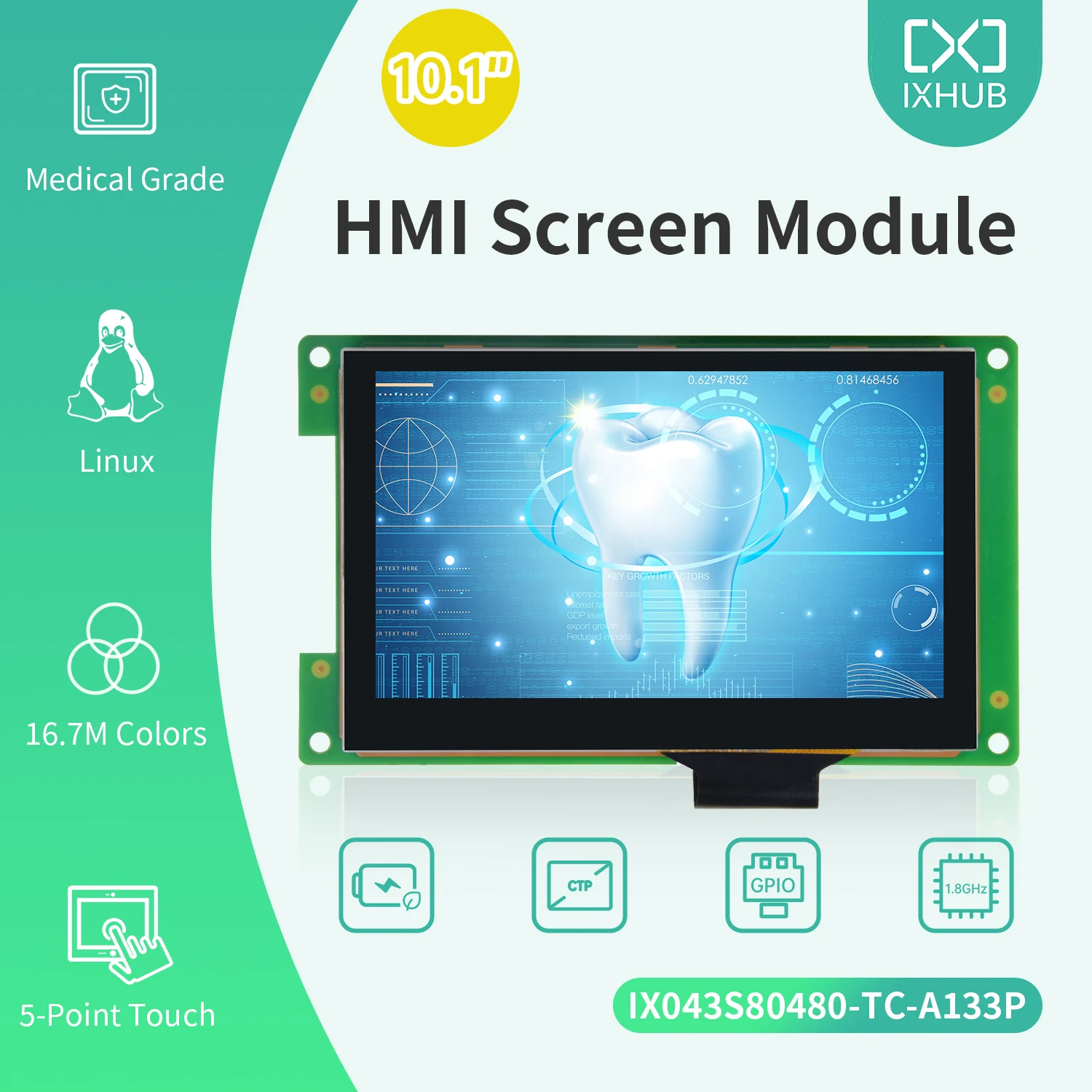 

IXHUB 4.3" A133P Linux Embedded System Display Capacitive Touch Screen IPS LCD Module for Industrial Controller Wide Angle