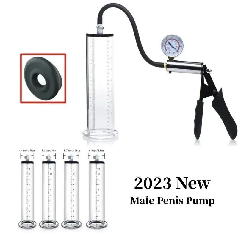 2023 New Male Penis Pump Vacuum Suction Pump Metal Silicone Penis Sex Enlargement Male Toys Trainer Male Exercise Adult Massager