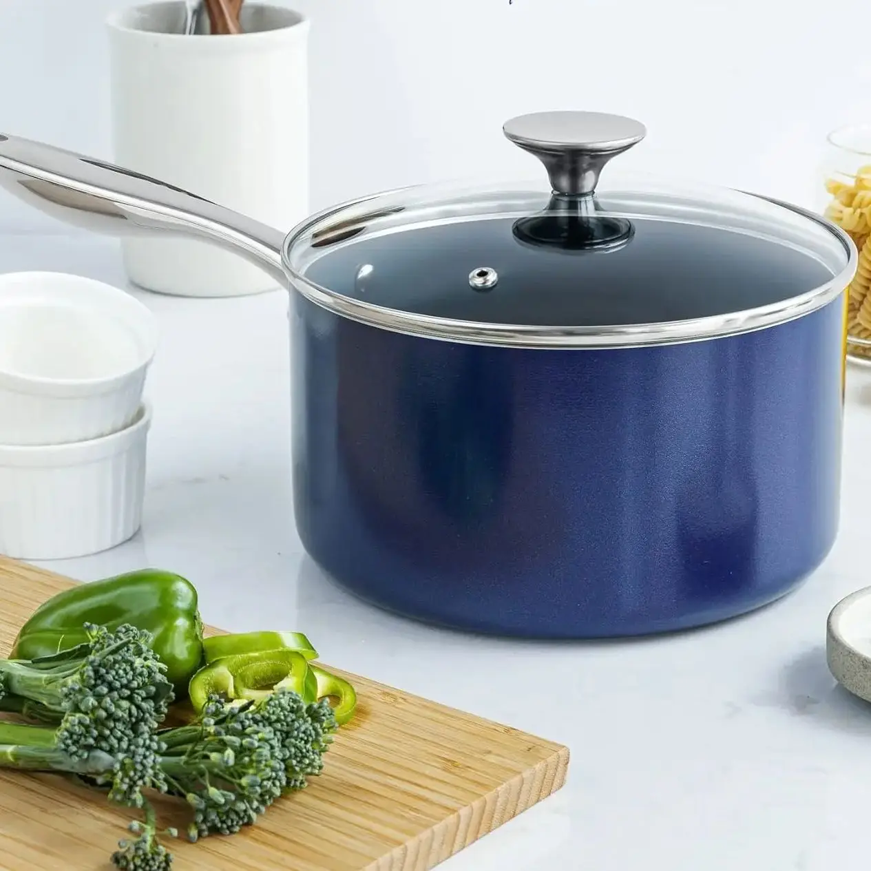 

MICHELANGELO Кастрюля 3/4-литровая с крышкой, керамическая кастрюля с антипригарным покрытием и ручкой из нержавеющей стали, индукционная совместима, духовка