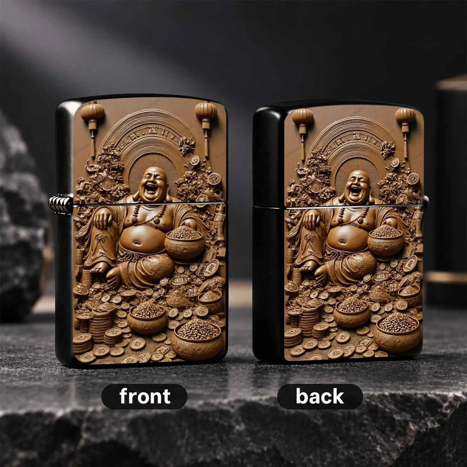 Exquisite Embossed Laughing Buddha Pattern Lighter, Auspicious Wealth Attracting Design, Portable All-Scenario Usable Daily Accessory, Delicate Decorative Ornament, Thoughtful Festival Gifting Present With Fine Craftsmanship A Humorous And