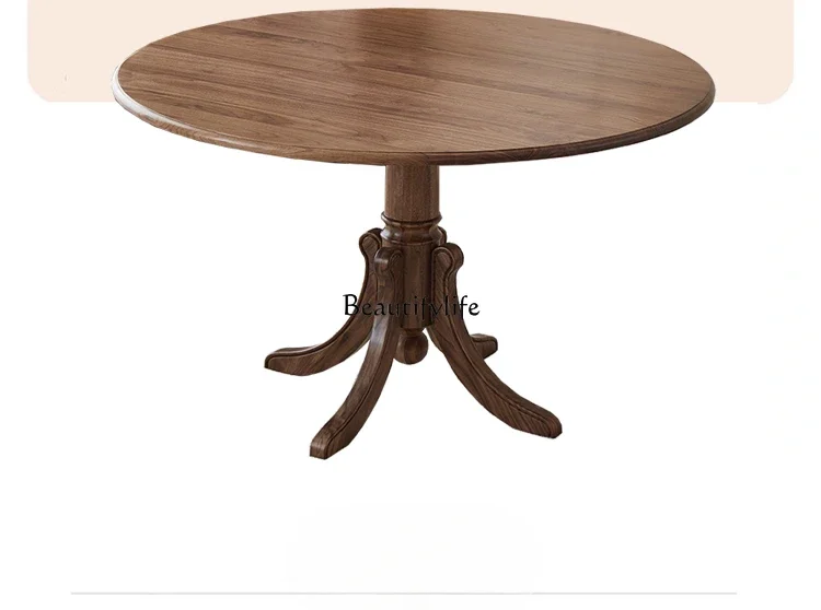 

FG44American all solid wood round dining table Modern simple log black walnut dining table