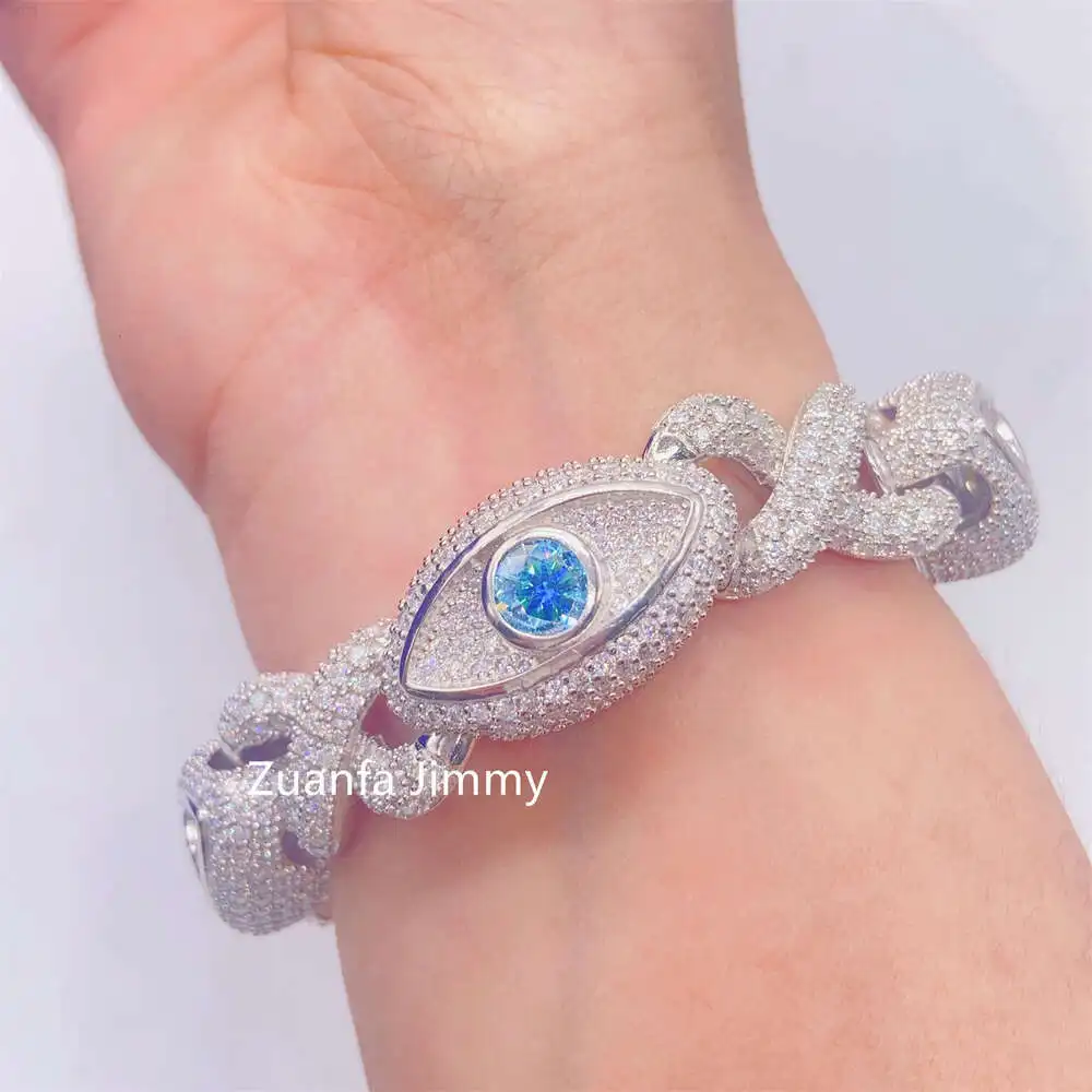 

Customized Unique Style15mm Pass Diamond Tester Colorful Moissanite Hip Hop Jewelry Iced Out Cuban Link Chain Evil Eyes Bracelet