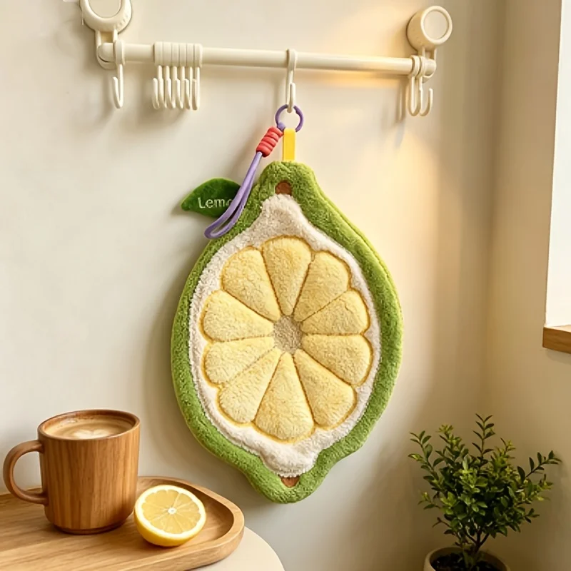 2/1 piece set of dopamine lemon-scented hand towels, fruit and vegetable party decorations, souvenirs, highly absorbent and thickened coral fleece embroidered towels, cute household hand towels, suitable for kitchen an