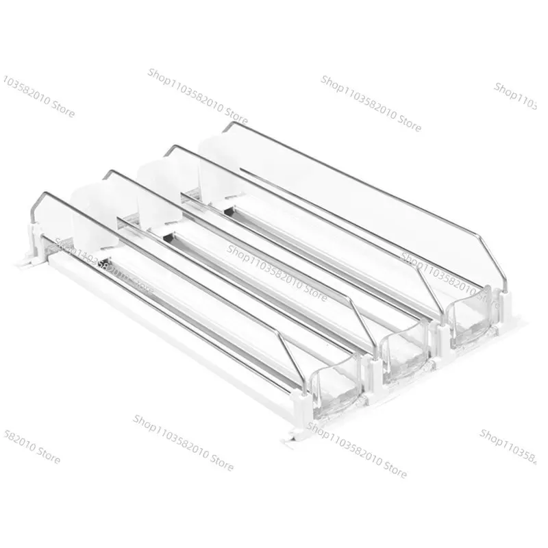 AA76 Adjustable Spring Push Drink Organizer, 410mm 4-Rows E-Shaped Canned Beverage Dispenser Storage Shelf