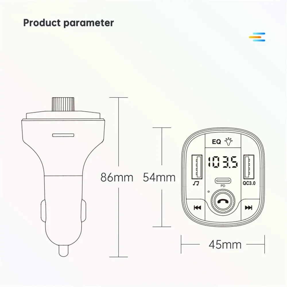 블루투스 5.0 차량용 FM 송신기, 무선 LED 송신기, MP3 플레이어, 핸즈프리 FM 변조기, PD QC 3.0, USB 차량용 충전기, RGB 조명