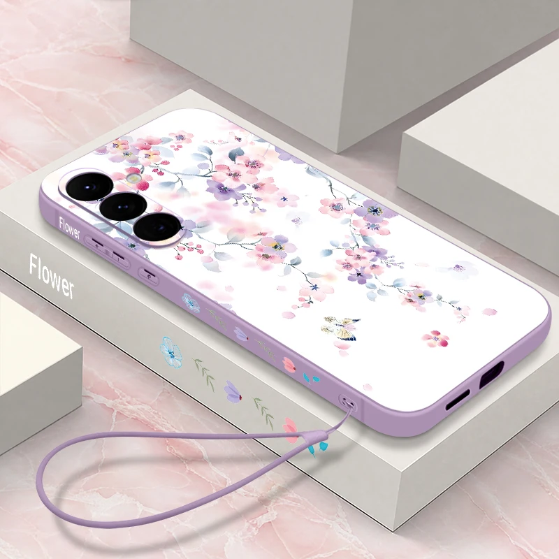 Little Flower Print Lanyard Phone Case For Samsung Galaxy S26 S25 S24 Ultra S23 S25 FE A57 A17 A56 A55 A37 A36 A16 A26 TPU Cover