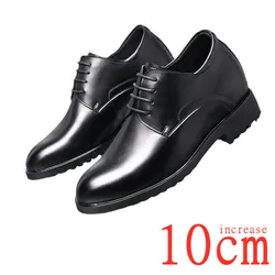 Zapatos de cuero para hombre, calzado Invisible con aumento de altura, color negro, Formal, para boda y negocios, 10cm