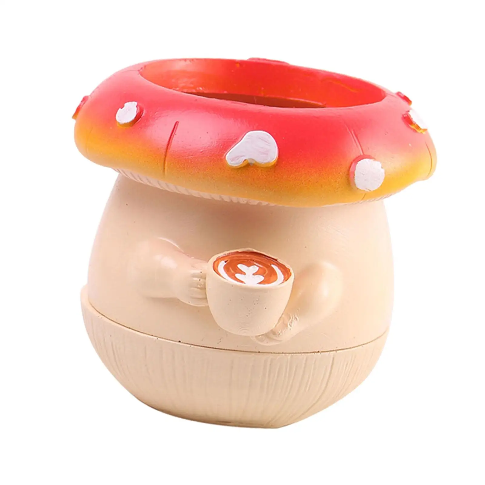 Small Mushroom Figurine Flower Pot Resin Planter Decorative Sculpture for Office Desk Bookshelf Living Room Tabletop Indoor