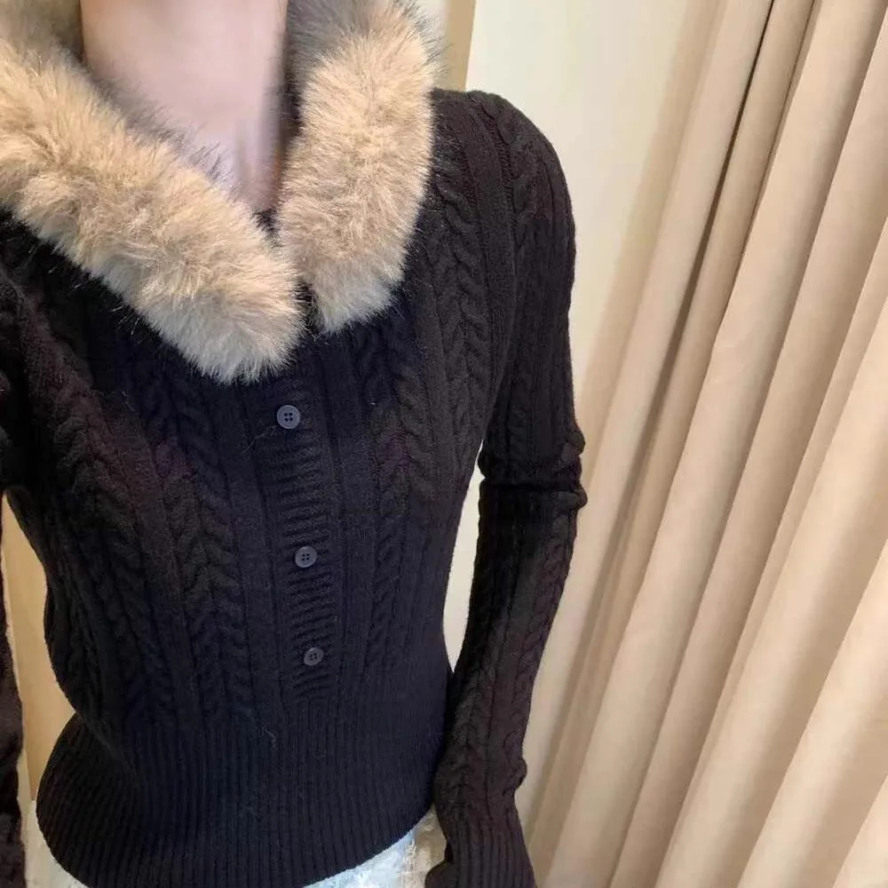 Automne et hiver épissage ample pull amovible cou tricoté cardigan pull veste femmes