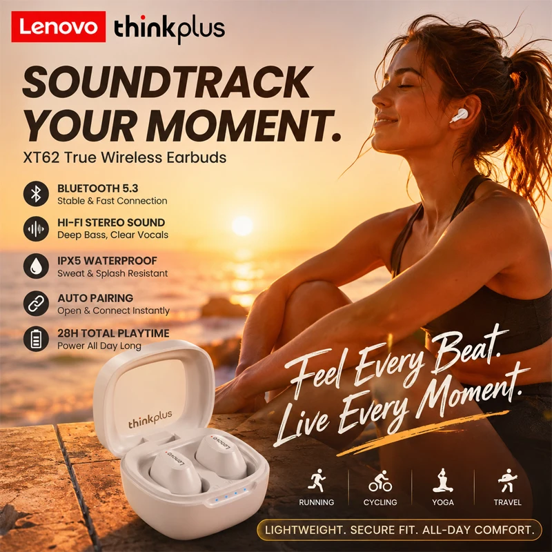 אוזניות Lenovo בלוטוס 5.3 לספורט