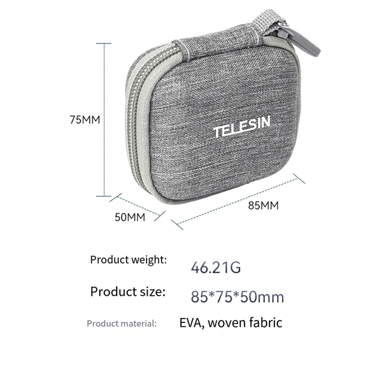 TELESIN Mini Protective Storage Bag For Insta360 GO3 Gopro 12 Hero 12 11 10 9 Action Camera Waterproof Box Easy Install Gray view 4