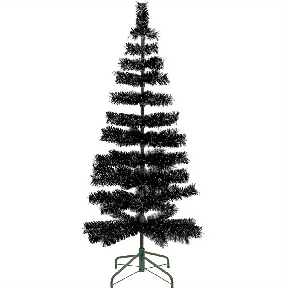 5FT Black & Silver Firework Tinsel Christmas Tree Metal Stand Included