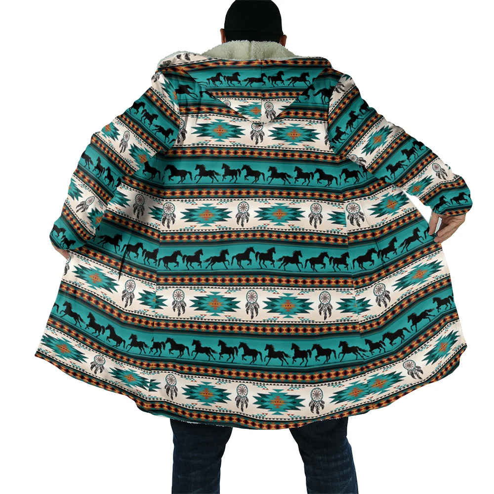 

MSIEESO Winter Mens Halloween Hooded Cloak Tribal Totem Graphic Print Fleece Wind Breaker Unisex Casual Thick Warm Hood Cloak