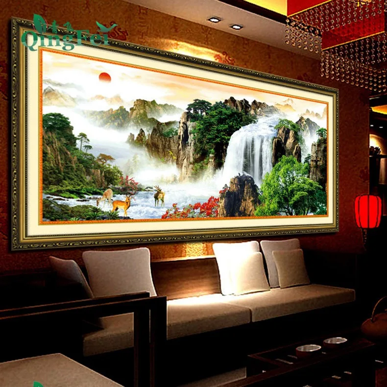 

168 см DMC цветной набор для вышивки крестом восход солнца водопад горы узор набор для вышивания рукоделие подарок для творческой ручной работы